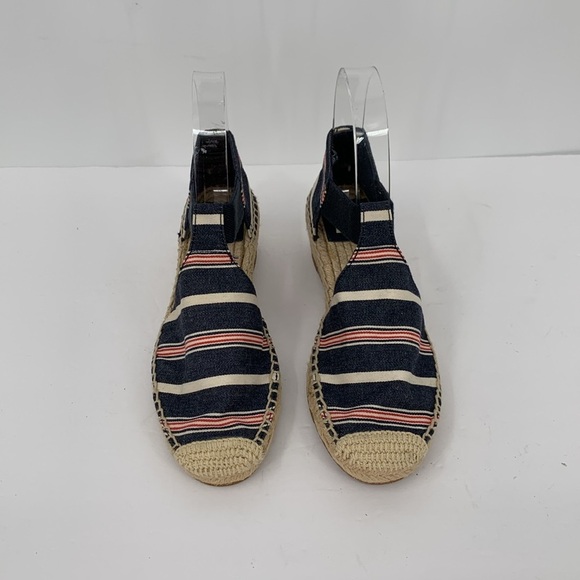 Tory Burch Catalina wedge espadrille shoe red white blue stripe canvas logo 7 - Picture 3 of 6